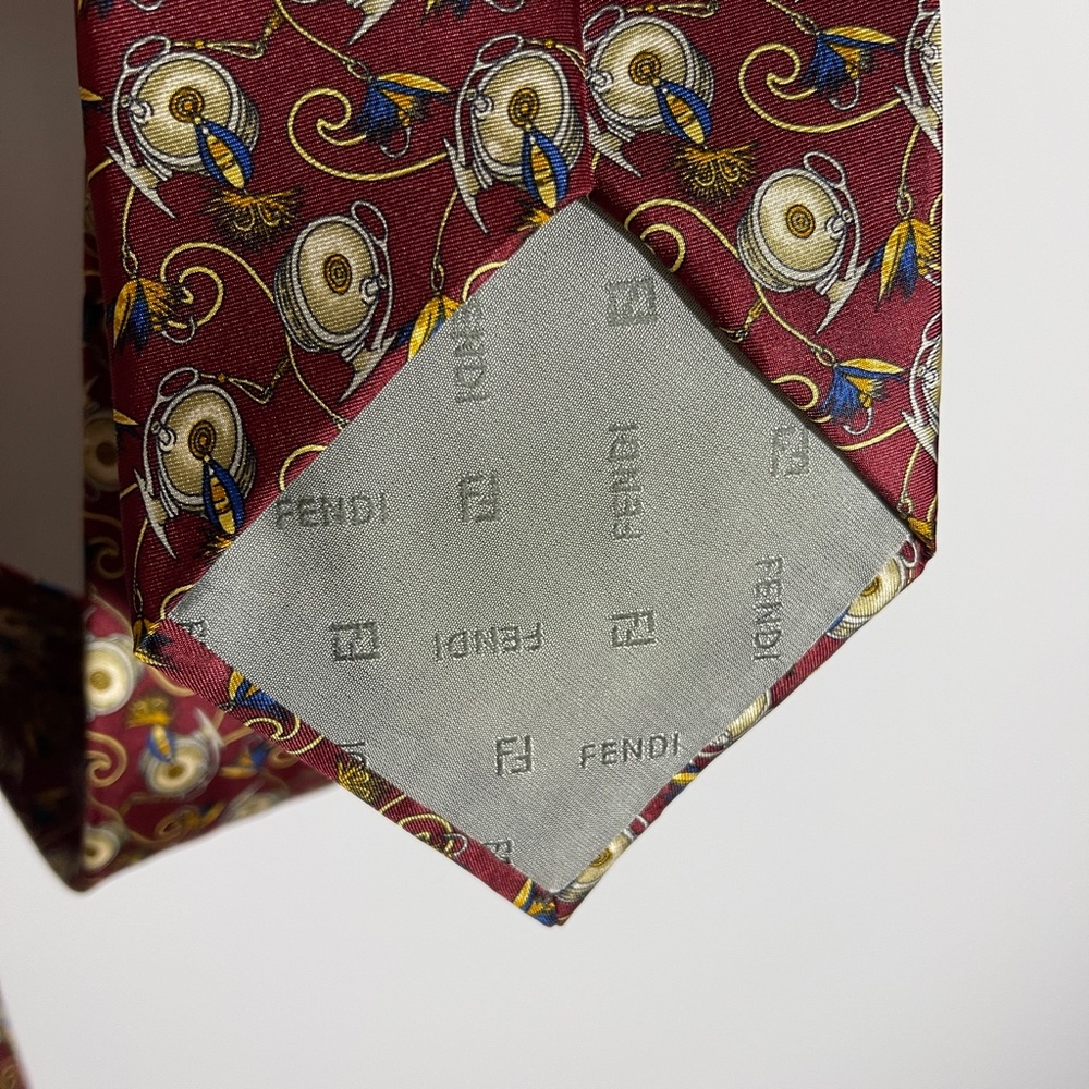 Fendi Italy‎ Silk Burgundy Fishing Tie - Picture 4 of 7